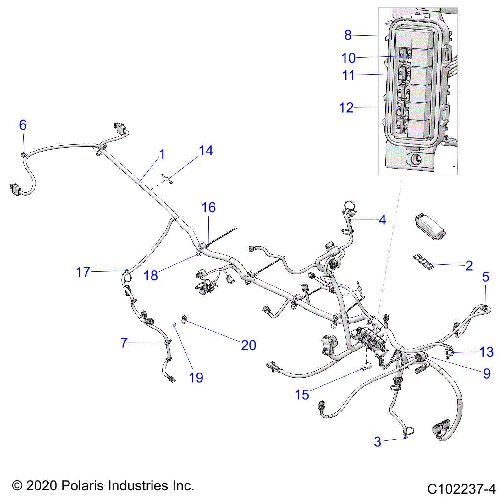 An Image of a Genuine Polaris Parts Schematic Diagram showing the schematic - ELECTRICAL: HARNESS - 2024 POLARIS SPORTSMAN TOURING 570 EPS