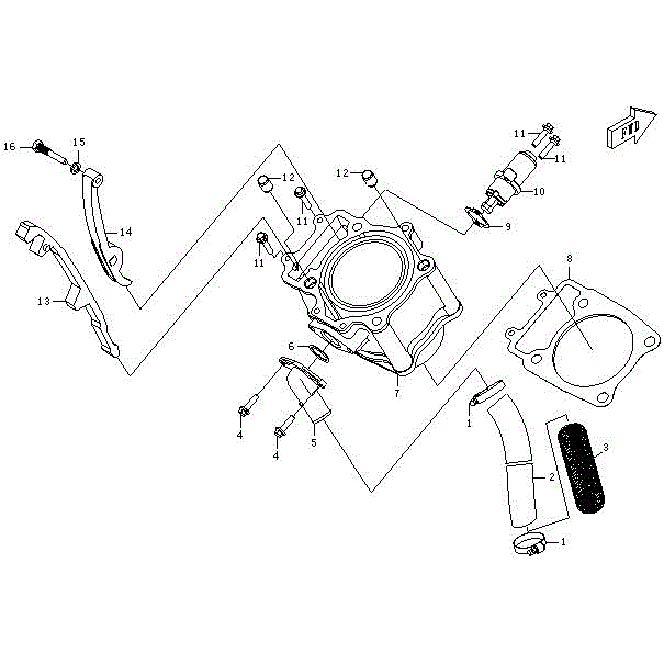 An Image of a Genuine CFMOTO Parts Schematic Diagram showing the schematic - CYLINDER BODY - 2015 CFMOTO ZFORCE 600