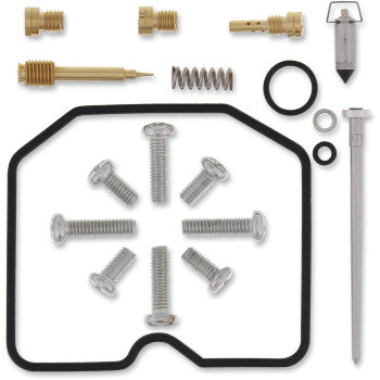 The Arctic Cat Carburetor Repair Kit by Moose Offroad includes durable metal screws, springs, NBR rubber O-rings, gaskets, a needle, jets, and other small engine parts neatly arranged on a white background.