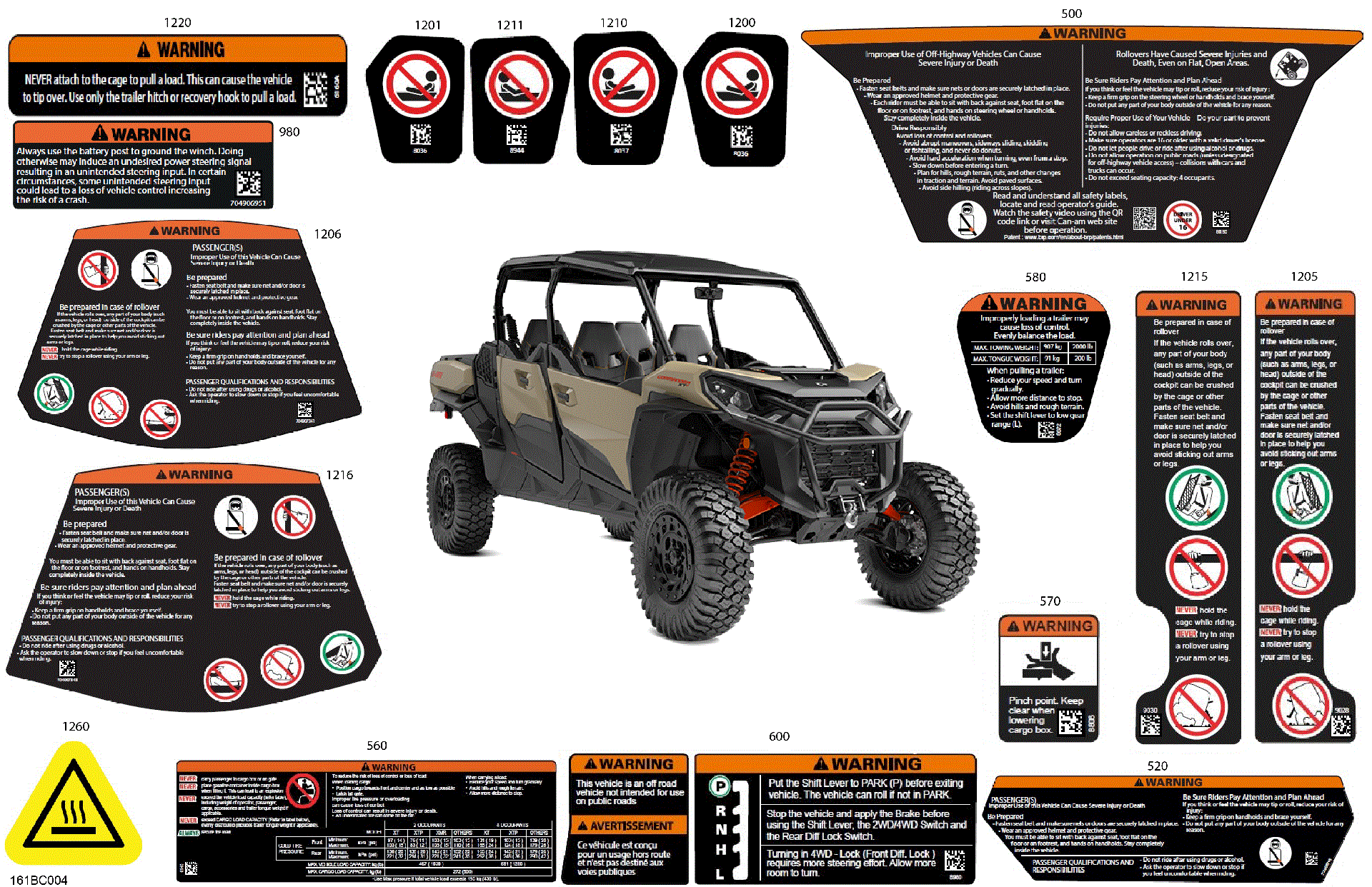 An Image of a Genuine Can-Am Parts Schematic Diagram showing the schematic - BODY - WARNING DECALS