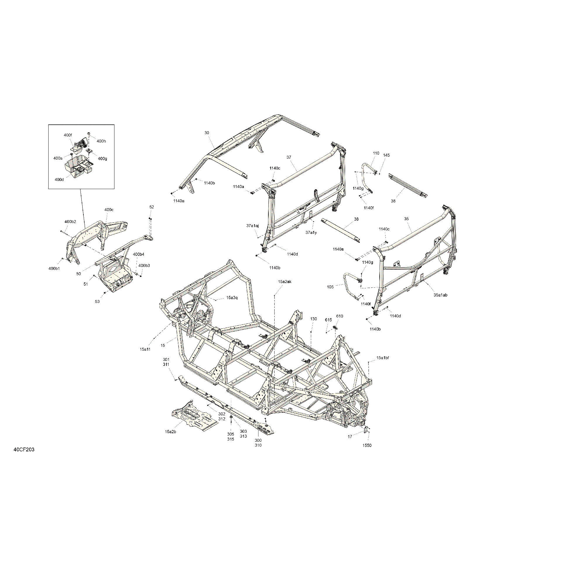 An Image of a Genuine Can-Am Parts Schematic Diagram showing the schematic - FRAME - SYSTEM