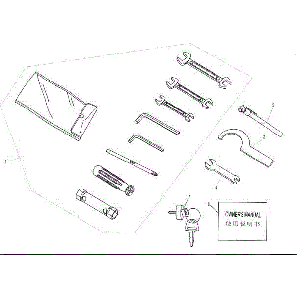 An Image of a genuine CFMOTO Parts Schematic Diagram showing the group - TOOLS - 2015 CFMOTO CFORCE 500 SWB