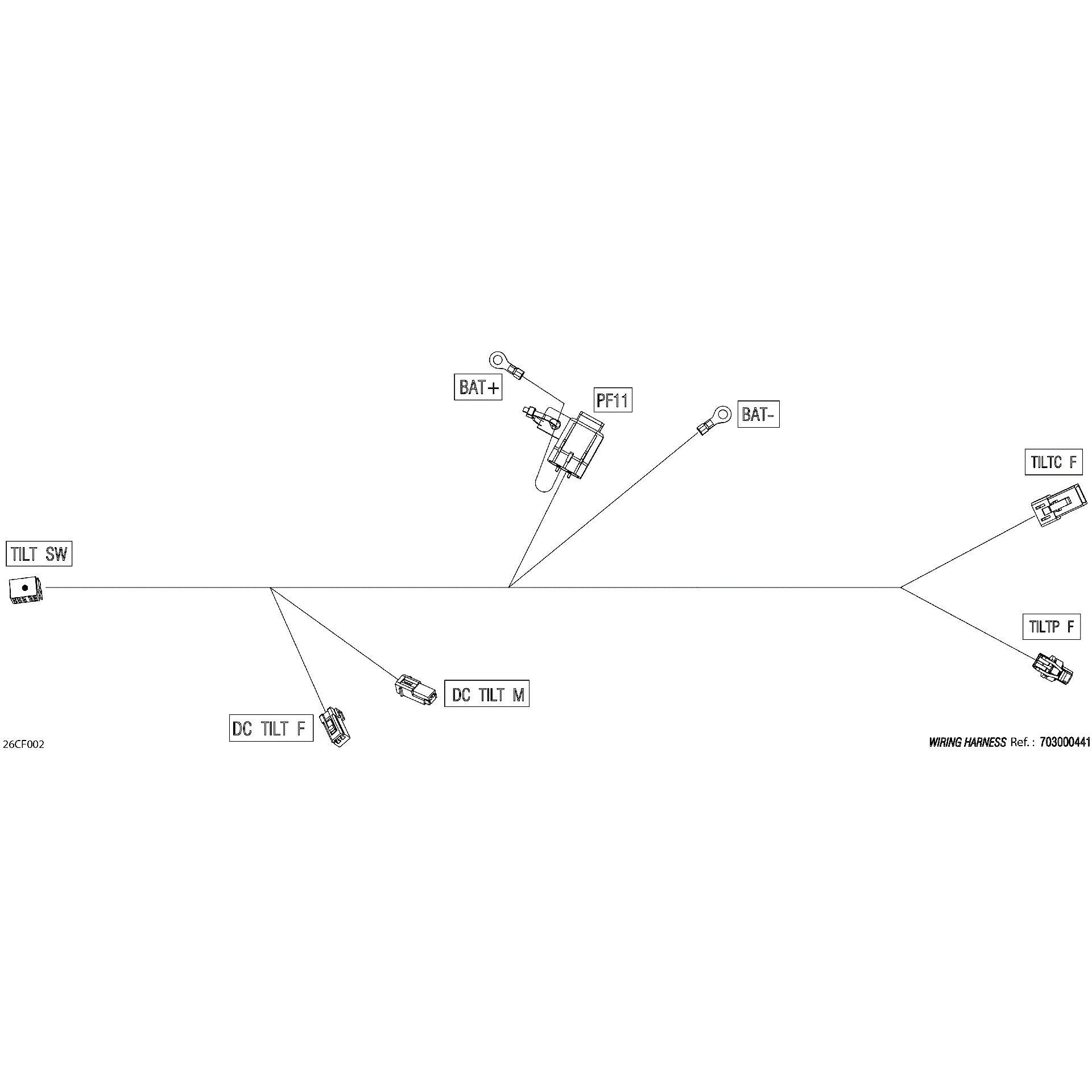 An Image of a Genuine Can-Am Parts Schematic Diagram showing the schematic - ELECTRIC - TILT CONTROL AND POWER WIRING HARNESS - 710008861