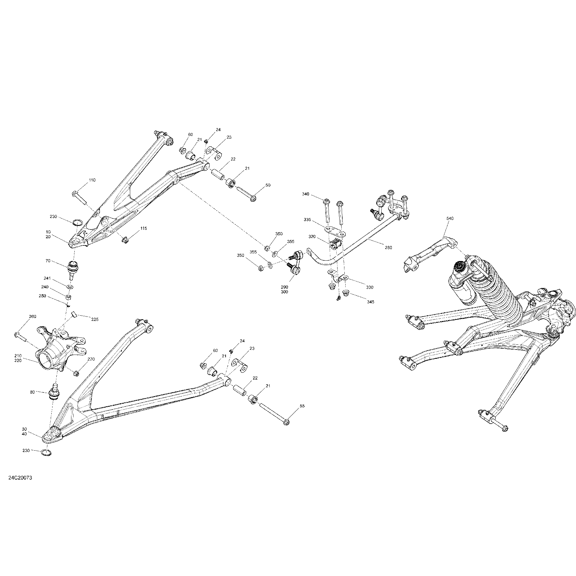An Image of a Genuine Can-Am Parts Schematic Diagram showing the schematic - FRONT SUSPENSION - X RS