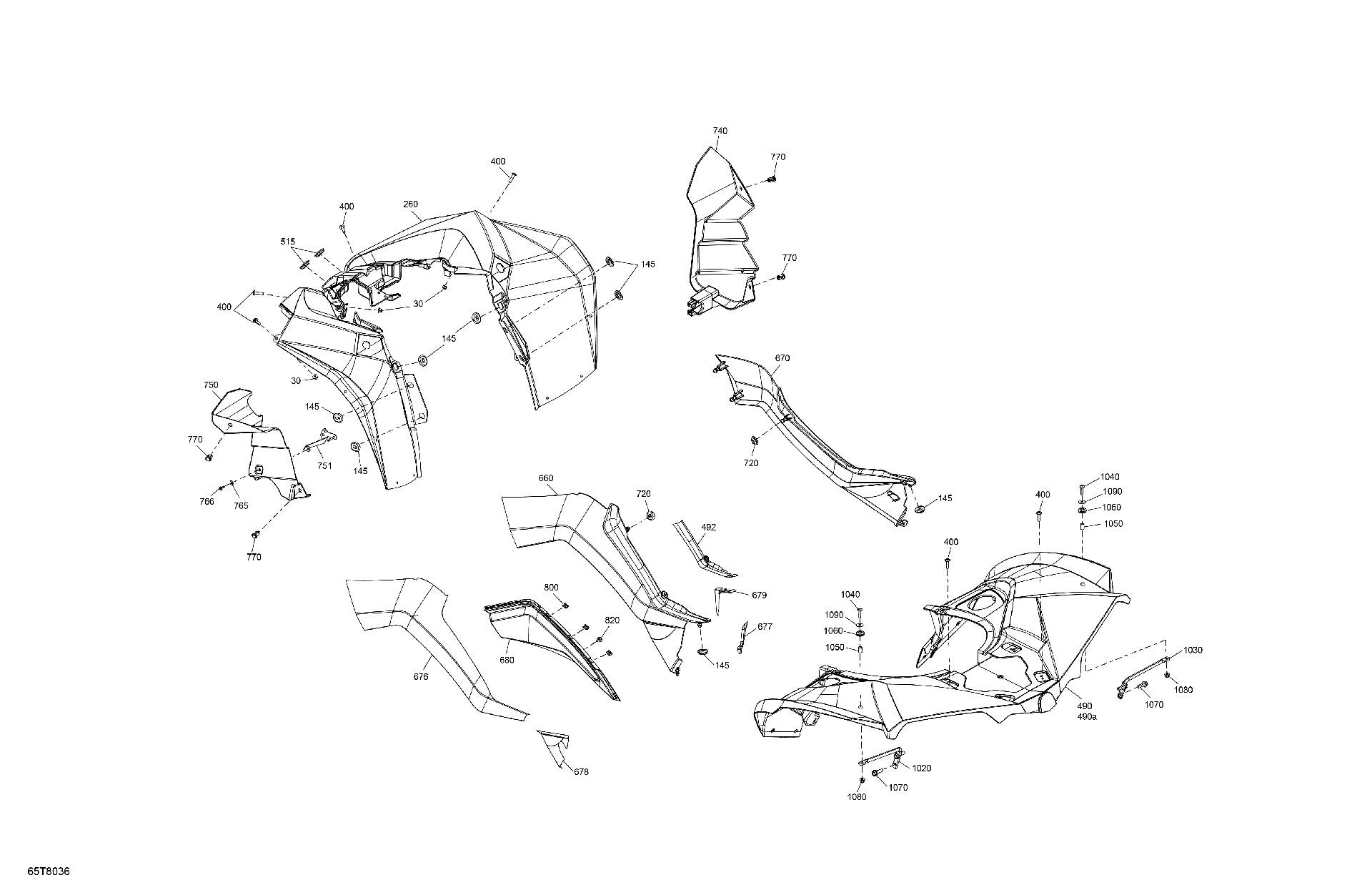 An Image of a Genuine Can-Am Parts Schematic Diagram showing the schematic - BODY - FENDER KIT