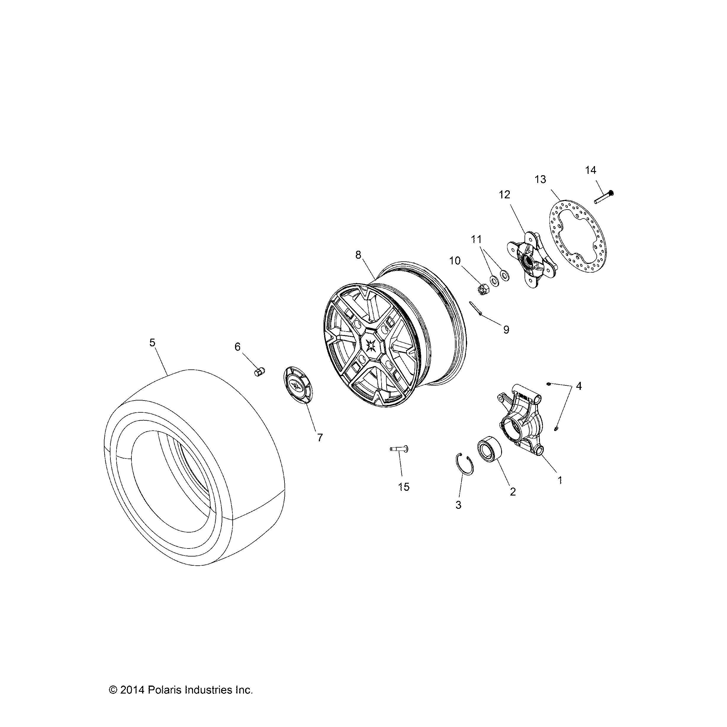An Image of a Genuine Polaris Parts Schematic Diagram showing the schematic - WHEELS: REAR and HUB - 2019 POLARIS SPORTSMAN TOURING XP 1000