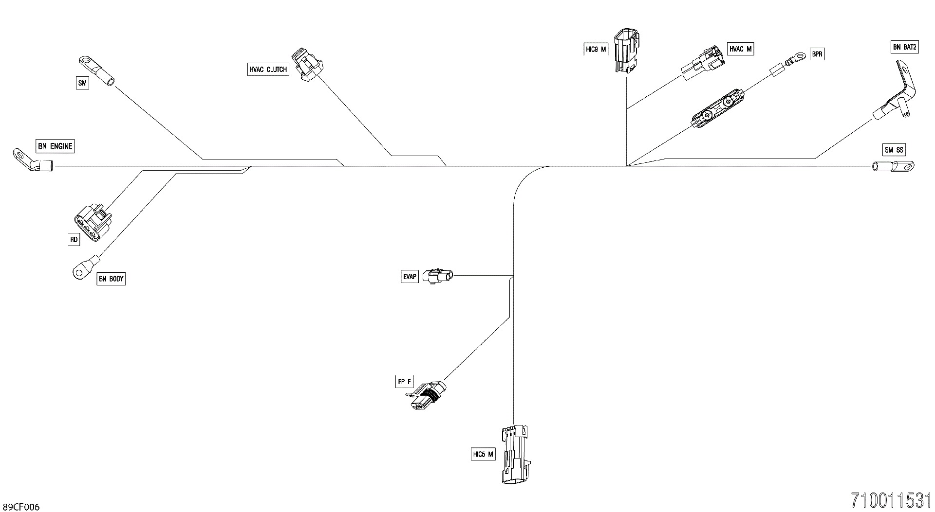 An Image of a Genuine Can-Am Parts Schematic Diagram showing the schematic - ELECTRIC - VOLTAGE REGULATOR WIRING HARNESS - 710011531