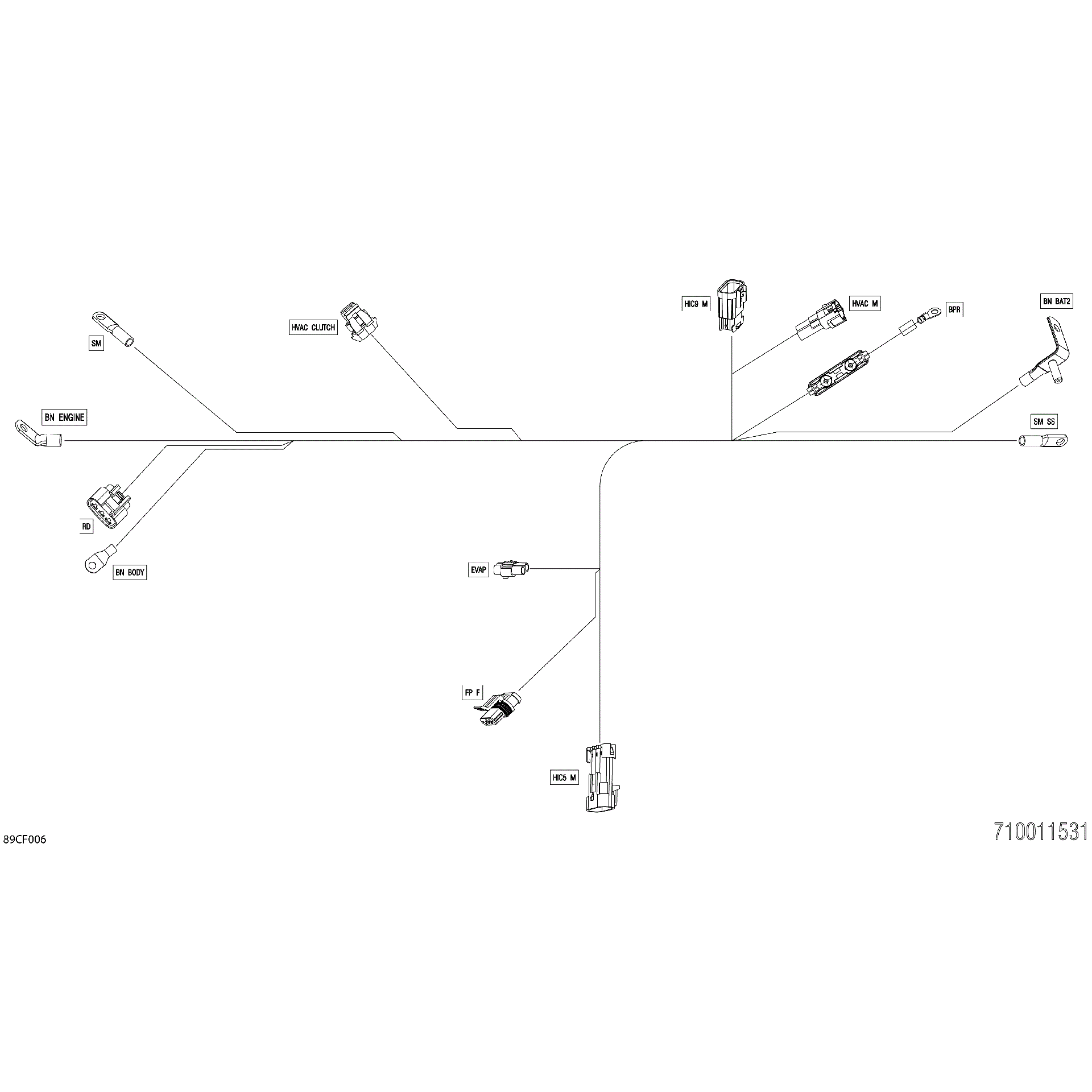 An Image of a Genuine Can-Am Parts Schematic Diagram showing the schematic - ELECTRIC - VOLTAGE REGULATOR WIRING HARNESS - 710011531