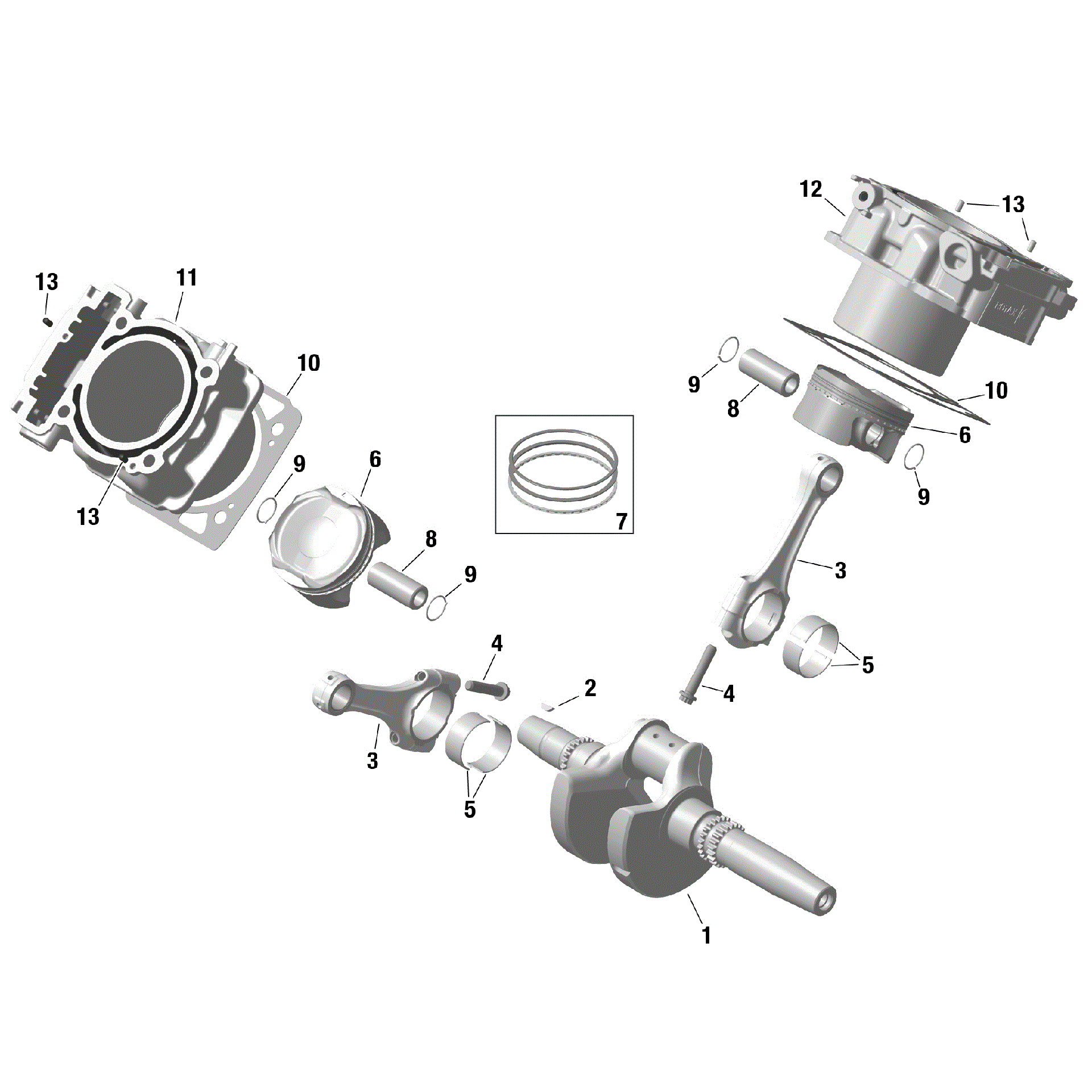 An Image of a Genuine Can-Am Parts Schematic Diagram showing the schematic - ROTAX - CRANKSHAFT AND PISTONS