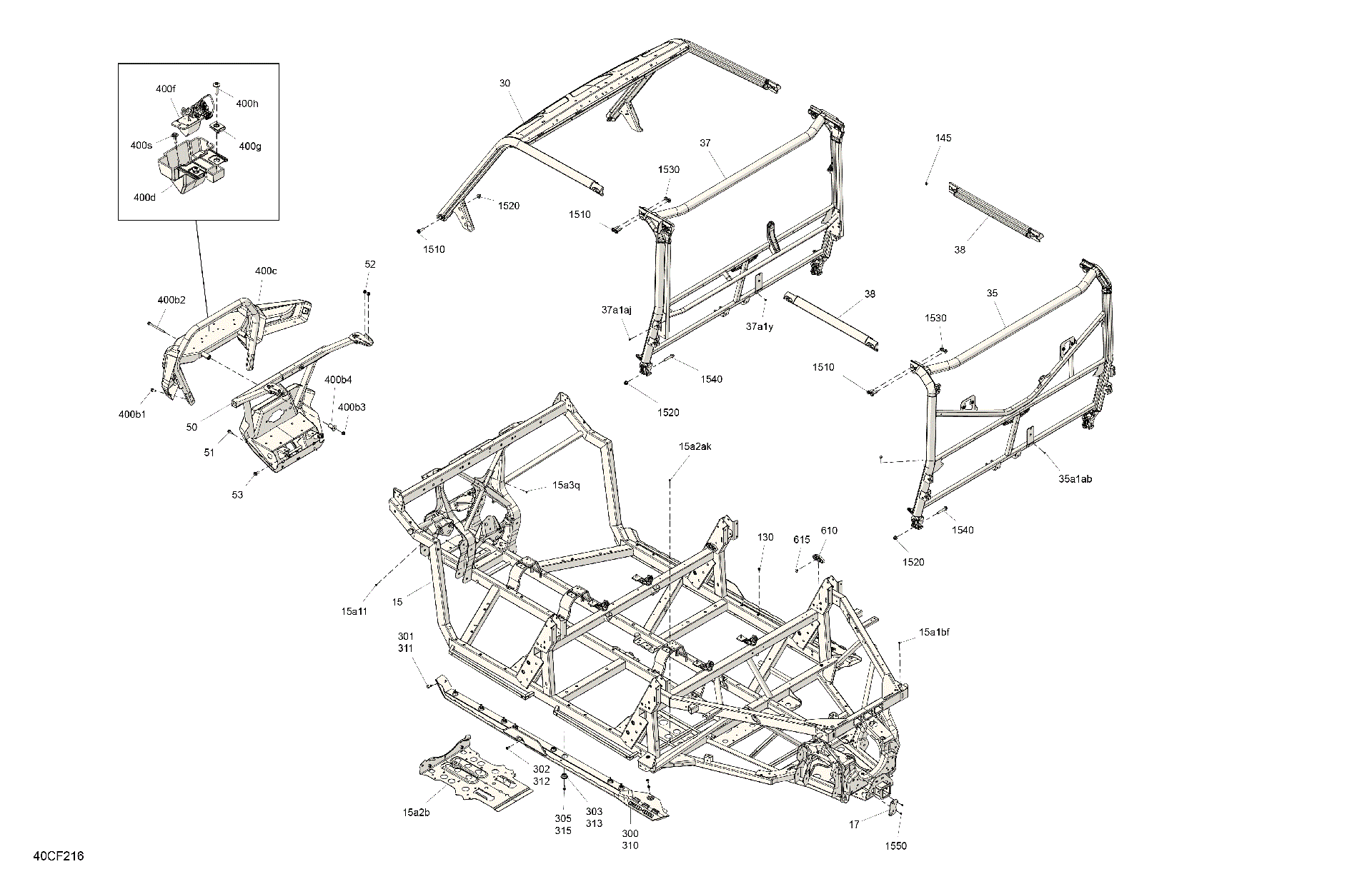 An Image of a Genuine Can-Am Parts Schematic Diagram showing the schematic - FRAME - SYSTEM