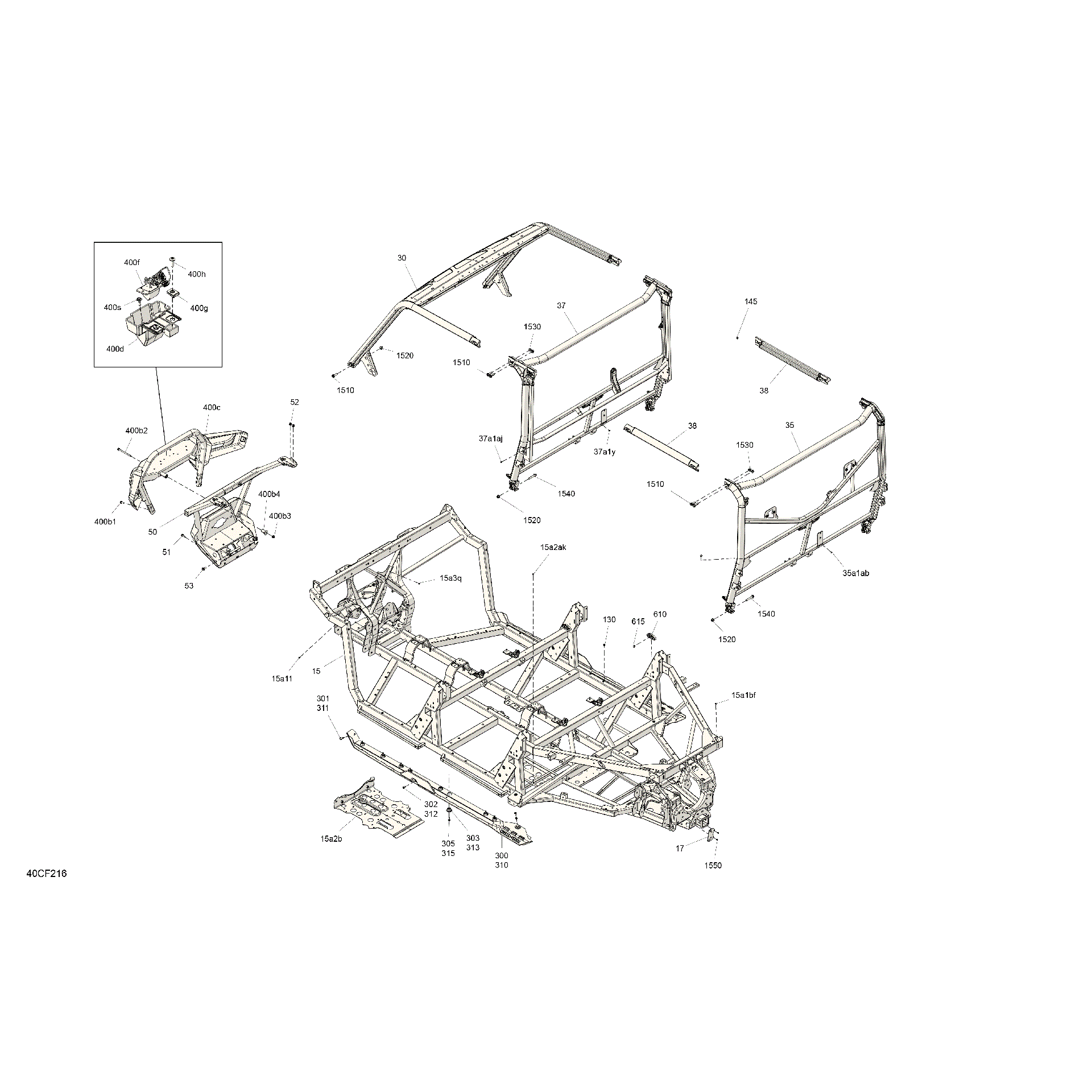 An Image of a Genuine Can-Am Parts Schematic Diagram showing the schematic - FRAME - SYSTEM