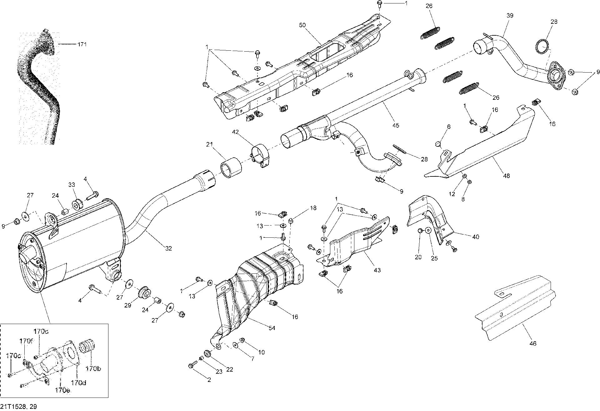 An Image of a Genuine Can-Am Parts Schematic Diagram showing the schematic - EXHAUST SYSTEM _21T1528