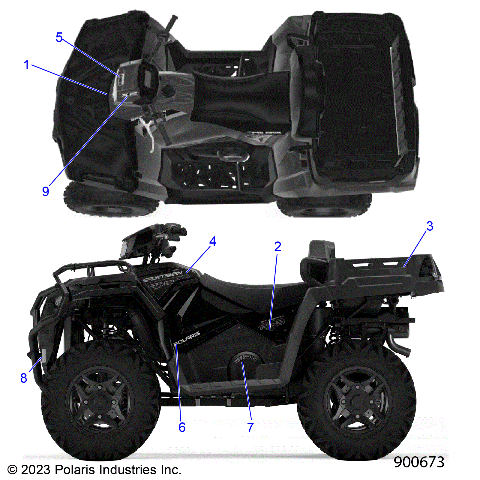 An Image of a Genuine Polaris Parts Schematic Diagram showing the schematic - BODY: DECALS GRAPHIC - 2025 POLARIS SPORTSMAN TOURING 570 X2 EPS