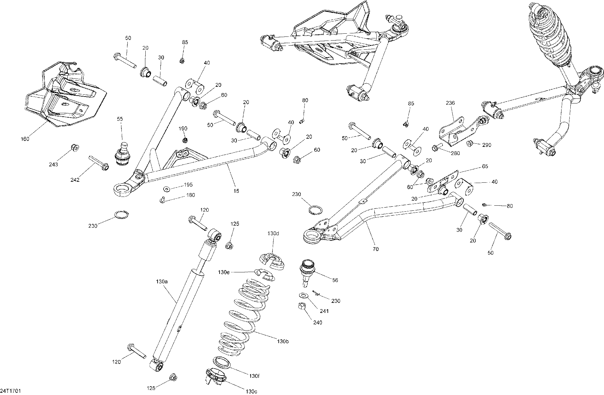 An Image of a Genuine Can-Am Parts Schematic Diagram showing the schematic - FRONT SUSPENSION - ALL MODELS