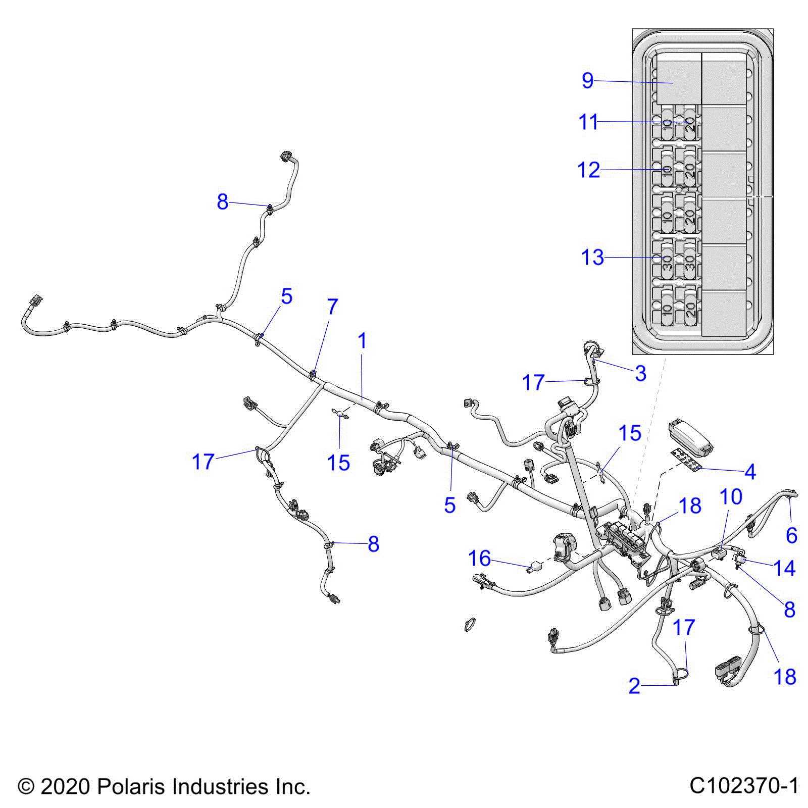 An Image of a Genuine Polaris Parts Schematic Diagram showing the schematic - ELECTRICAL: HARNESS - 2021 POLARIS SPORTSMAN 570 X2