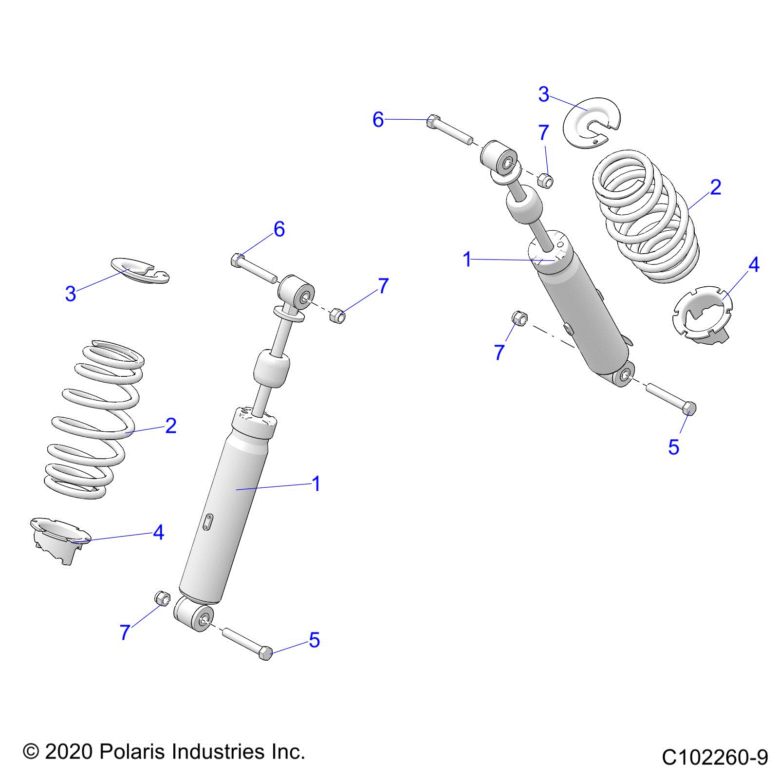 An Image of a Genuine Polaris Parts Schematic Diagram showing the schematic - SUSPENSION: FRONT SHOCK - 2022 POLARIS SPORTSMAN TOURING 570 PREMIUM