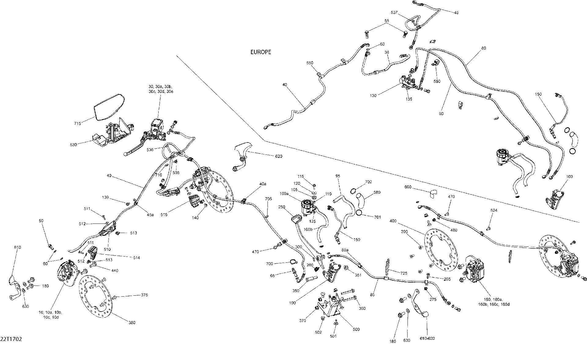 An Image of a Genuine Can-Am Parts Schematic Diagram showing the schematic - BRAKES - ALL MODELS