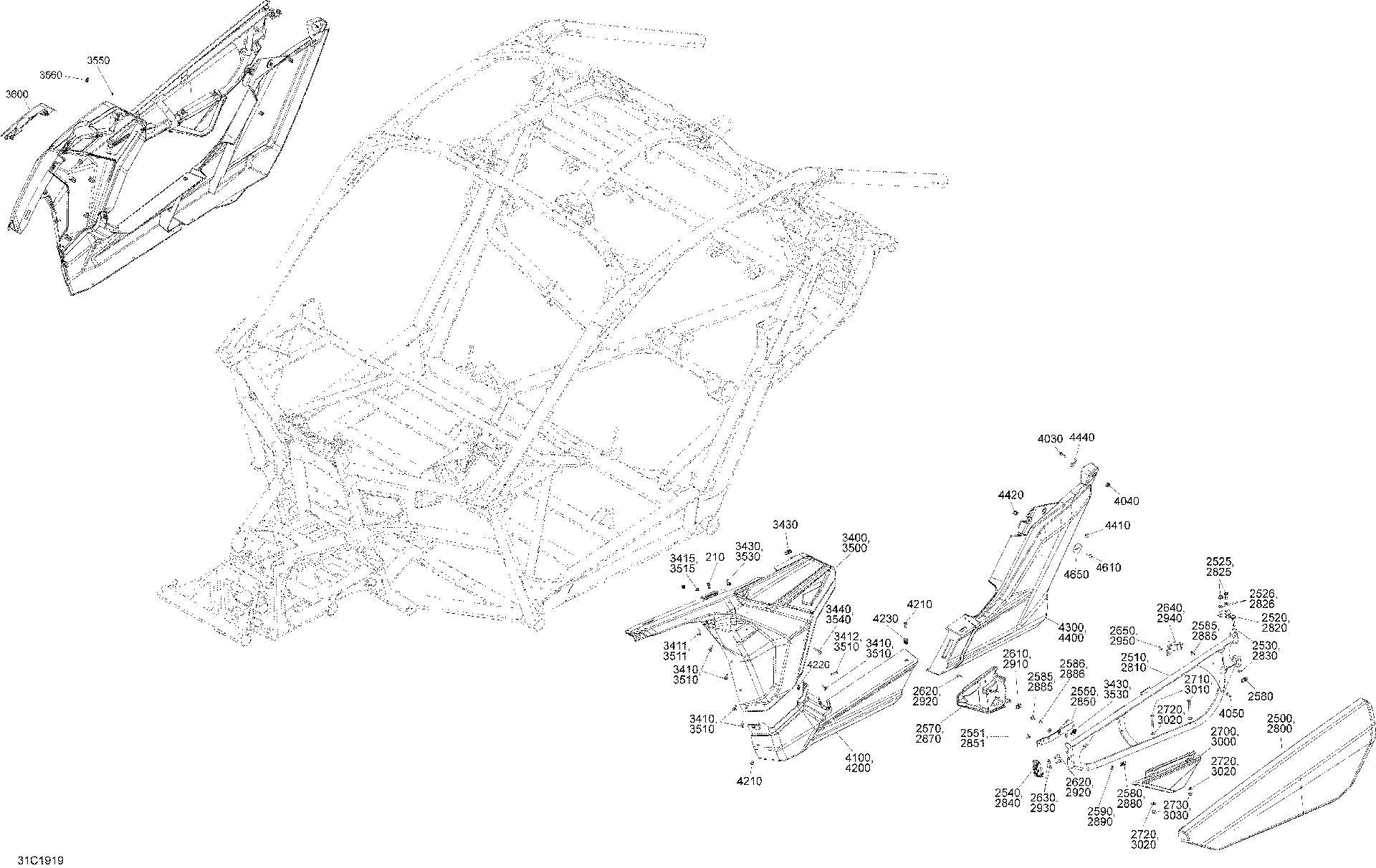 An Image of a Genuine Can-Am Parts Schematic Diagram showing the schematic - BODY - SIDE SECTION - HYPER SILVER