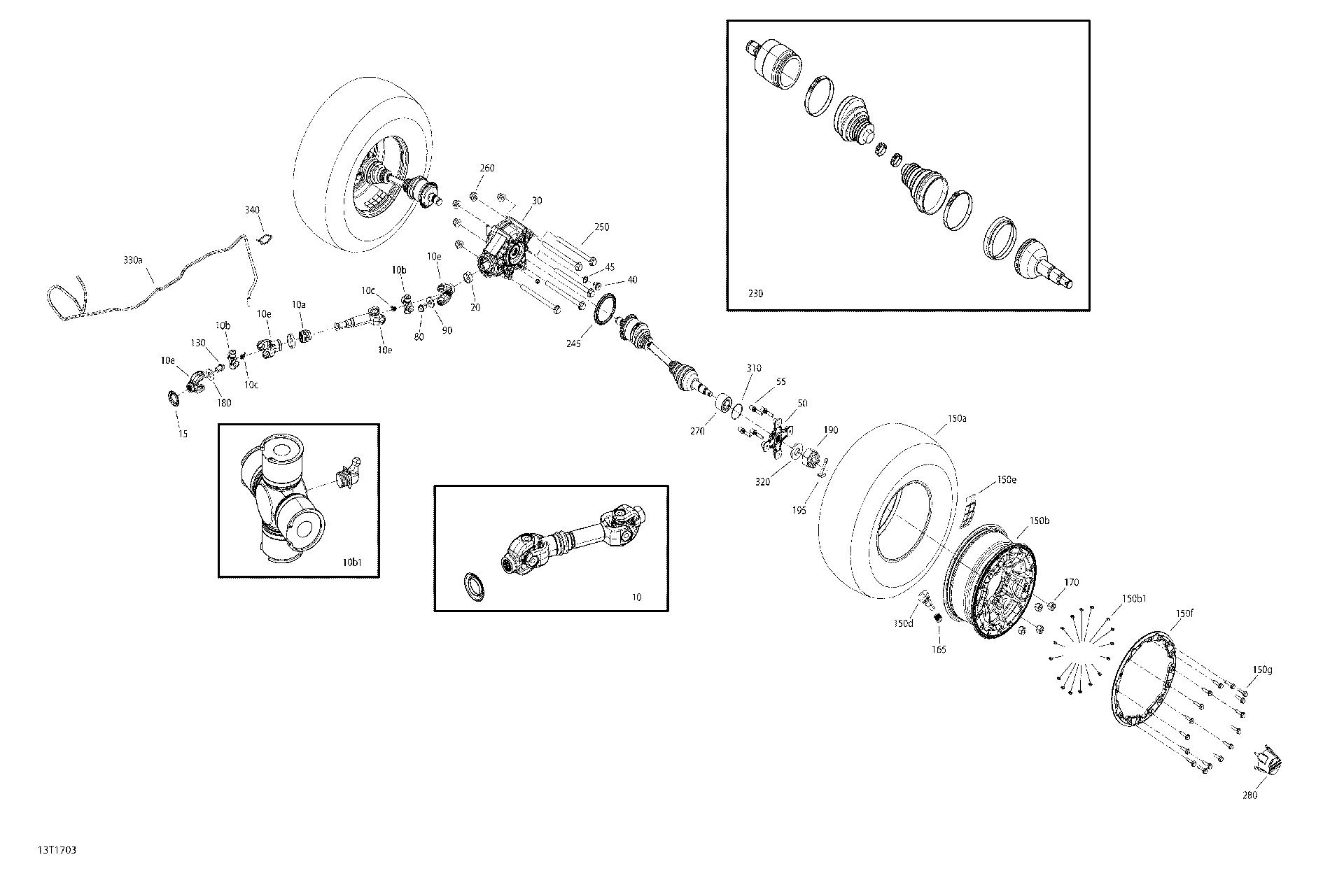 An Image of a Genuine Can-Am Parts Schematic Diagram showing the schematic - DRIVE REAR RENEGADE - 1000R