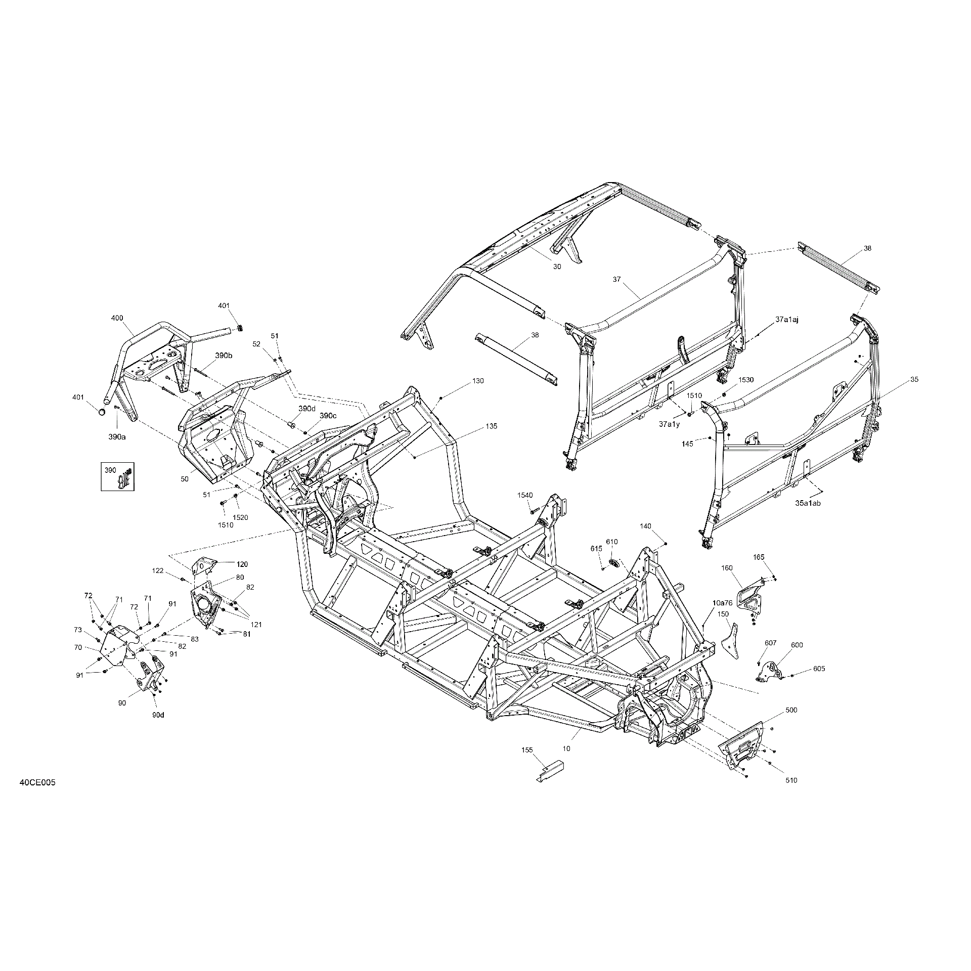 An Image of a Genuine Can-Am Parts Schematic Diagram showing the schematic - FRAME - SYSTEM