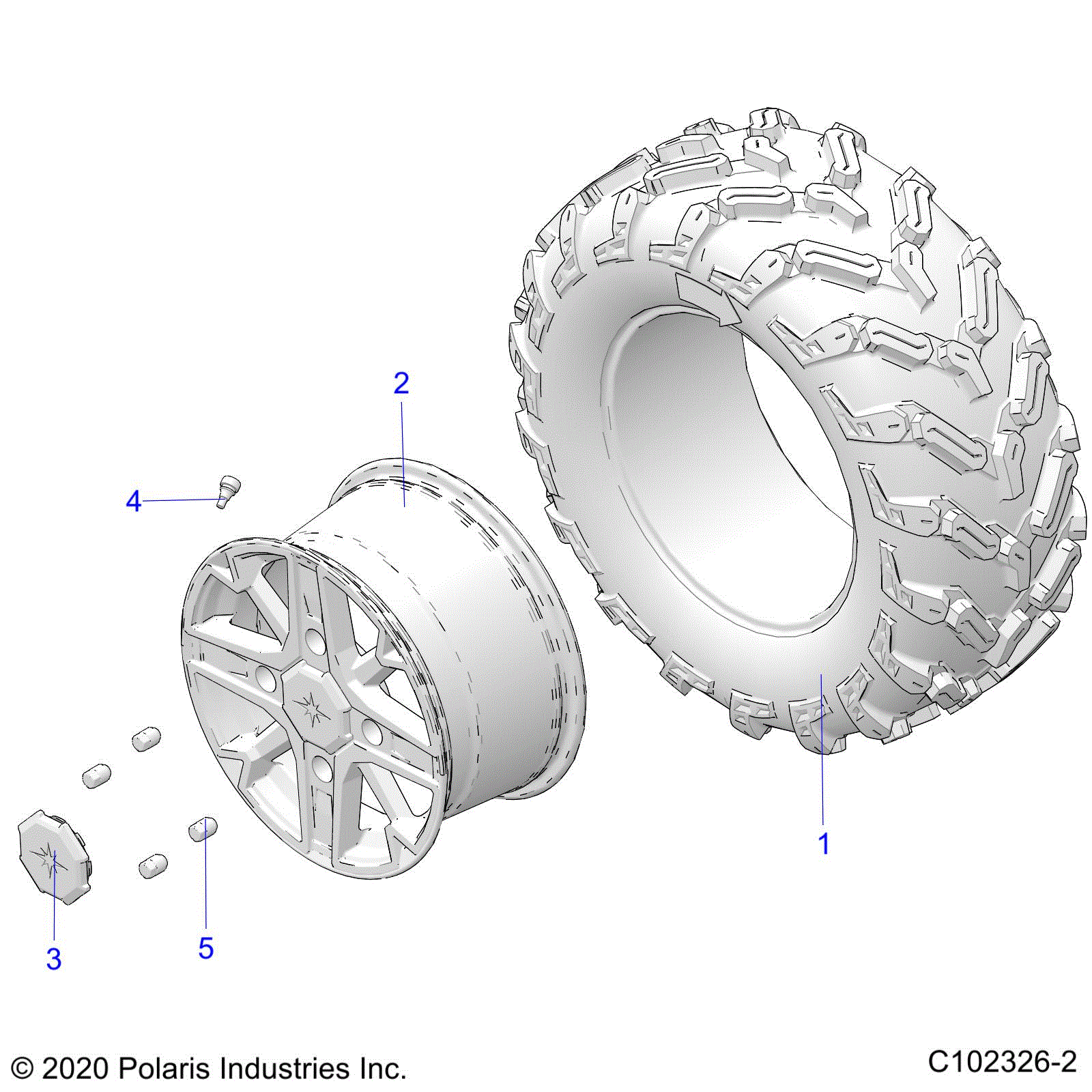 An Image of a Genuine Polaris Parts Schematic Diagram showing the schematic - WHEELS: REAR - 2021 POLARIS SPORTSMAN TOURING XP 1000 48"