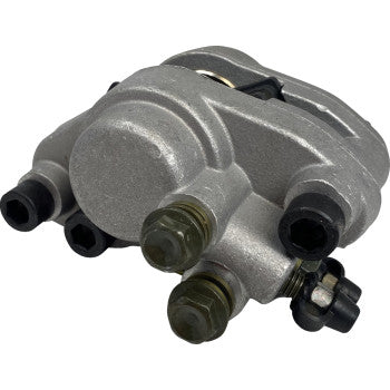Silver metal Polaris rear brake caliper with rounded edges and two visible bleeder valves.