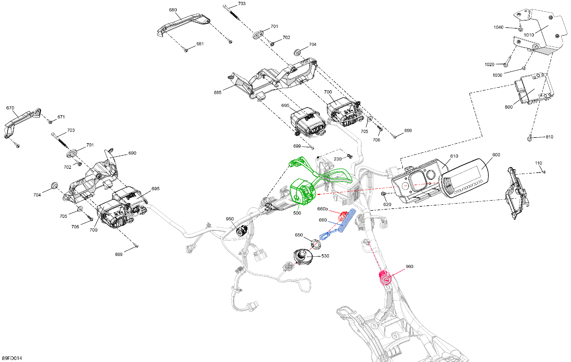 An Image of a Genuine Can-Am Parts Schematic Diagram showing the schematic - ELECTRIC - FRONT SECTION
