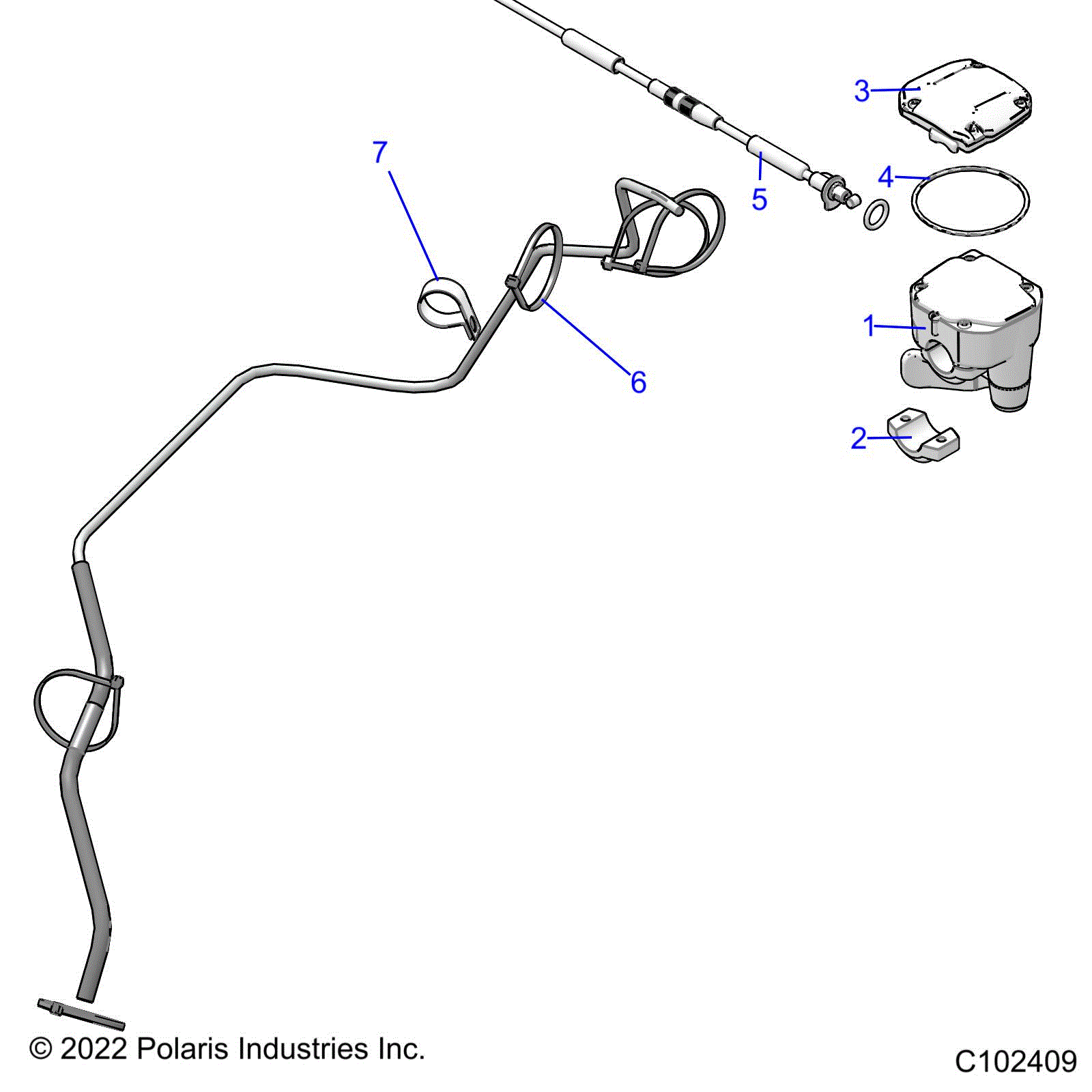An Image of a Genuine Polaris Parts Schematic Diagram showing the schematic - STEERING: CONTROLS THROTTLE ASM. and CABLE - 2025 POLARIS SPORTSMAN 450 HO 50S