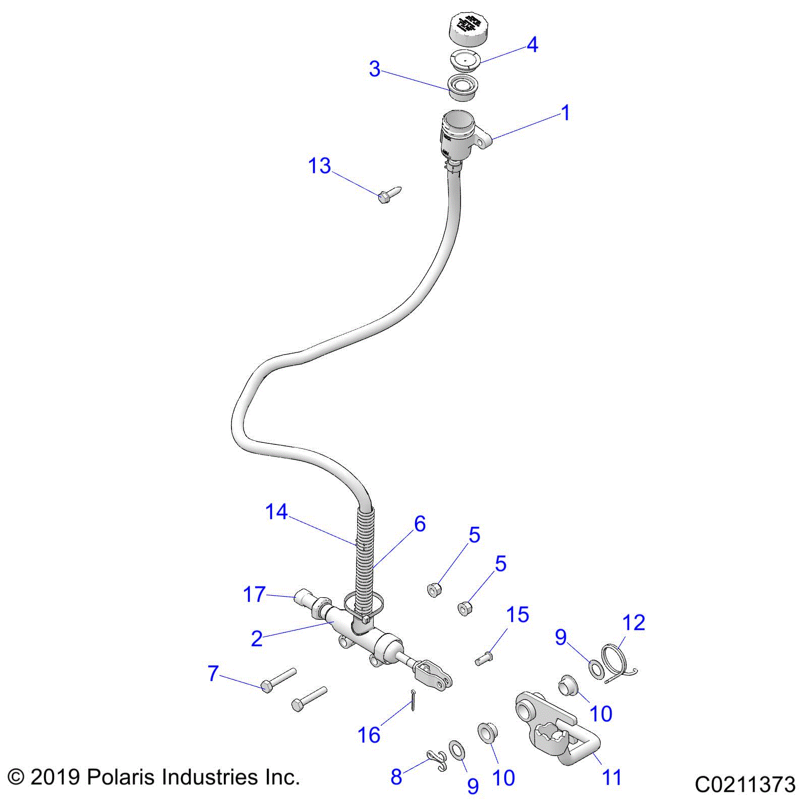 An Image of a Genuine Polaris Parts Schematic Diagram showing the schematic - BRAKES: BRAKE PEDAL and MASTER CYLINDER - 2020 POLARIS SPORTSMAN 570 HUNTER EDITION