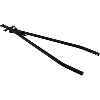 A pair of long black metal tongs with flat ends, perfect for gripping hot items near a forge or assisting with installing the Cycle Visions Sissy Bar Stick - Black - 30 Daggertude - Wide, including fitting H-D side plates and related accessories.