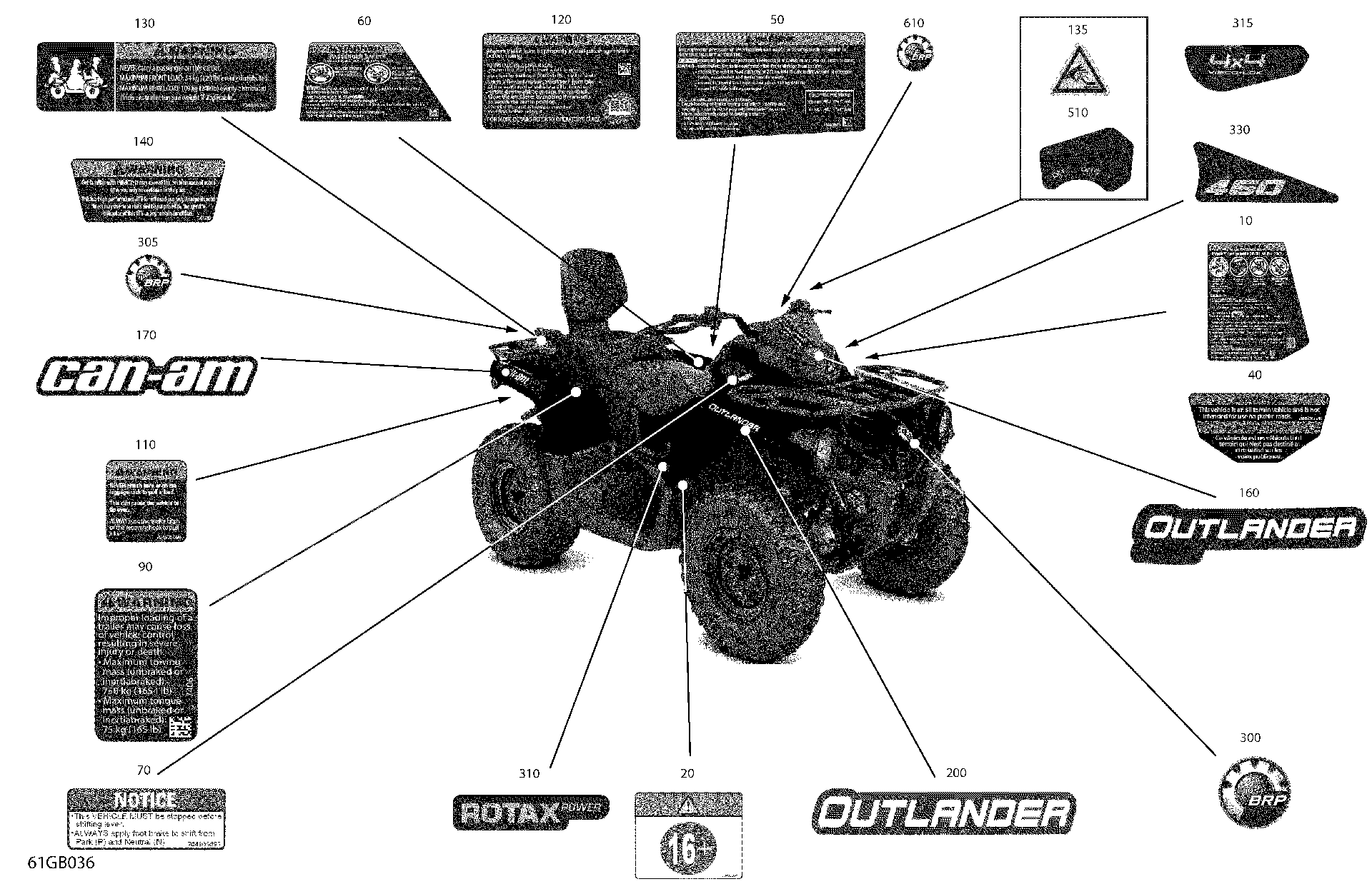 An Image of a Genuine Can-Am Parts Schematic Diagram showing the schematic - BODY - DECALS