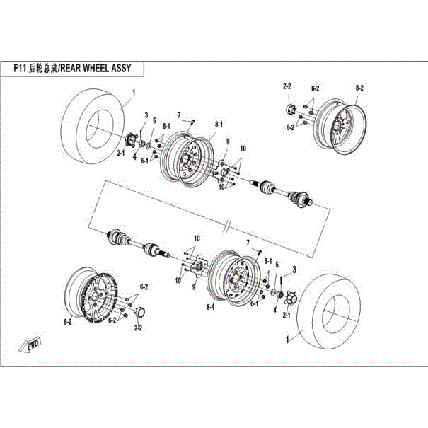 An Image of a genuine CFMOTO Parts Schematic Diagram showing the group - REAR WHEEL ASSY. - 2016 CFMOTO CFORCE 500 HO
