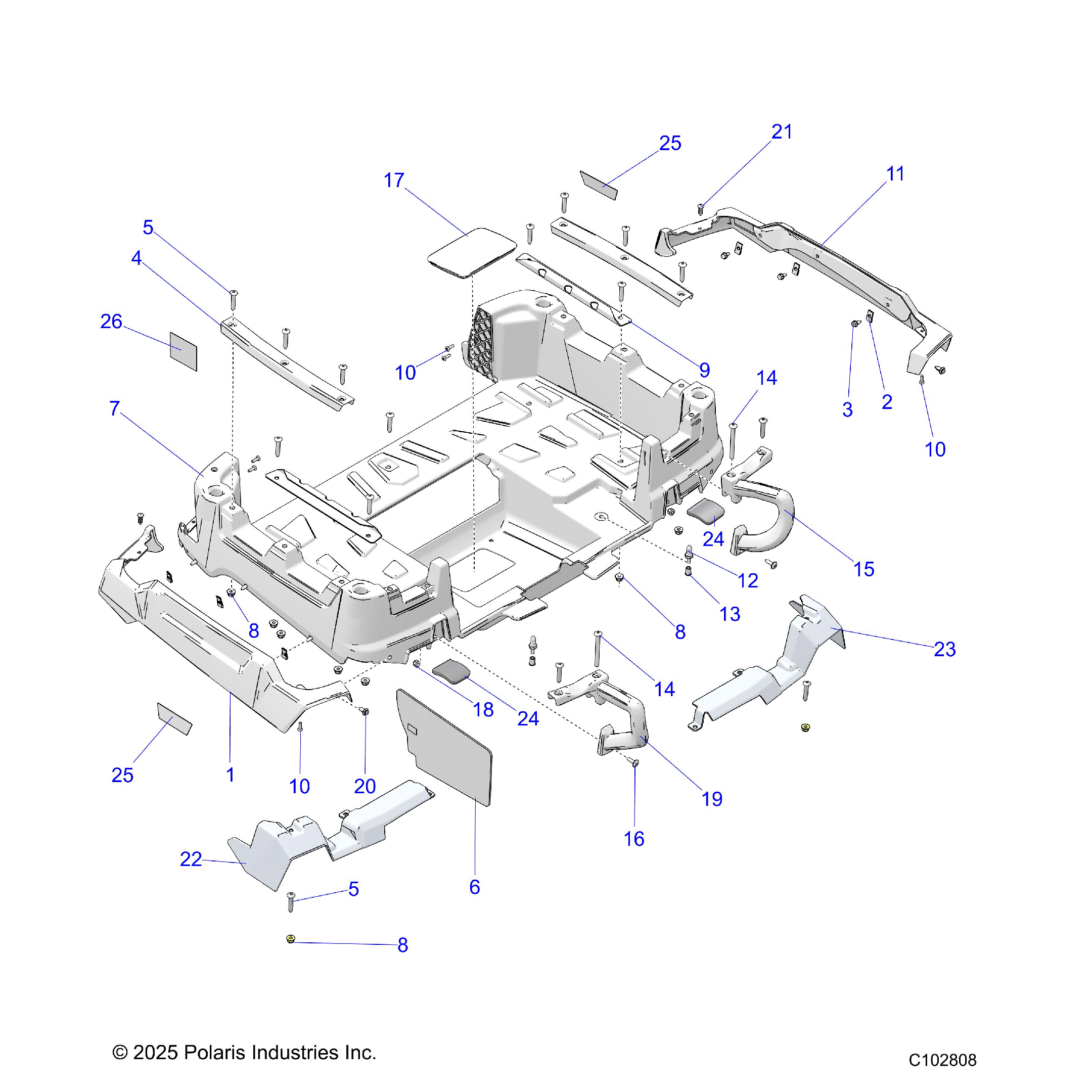 An Image of a Genuine Polaris Parts Schematic Diagram showing the schematic - BODY: BOX REAR - 2026 POLARIS SPORTSMAN 570 X2 EPS