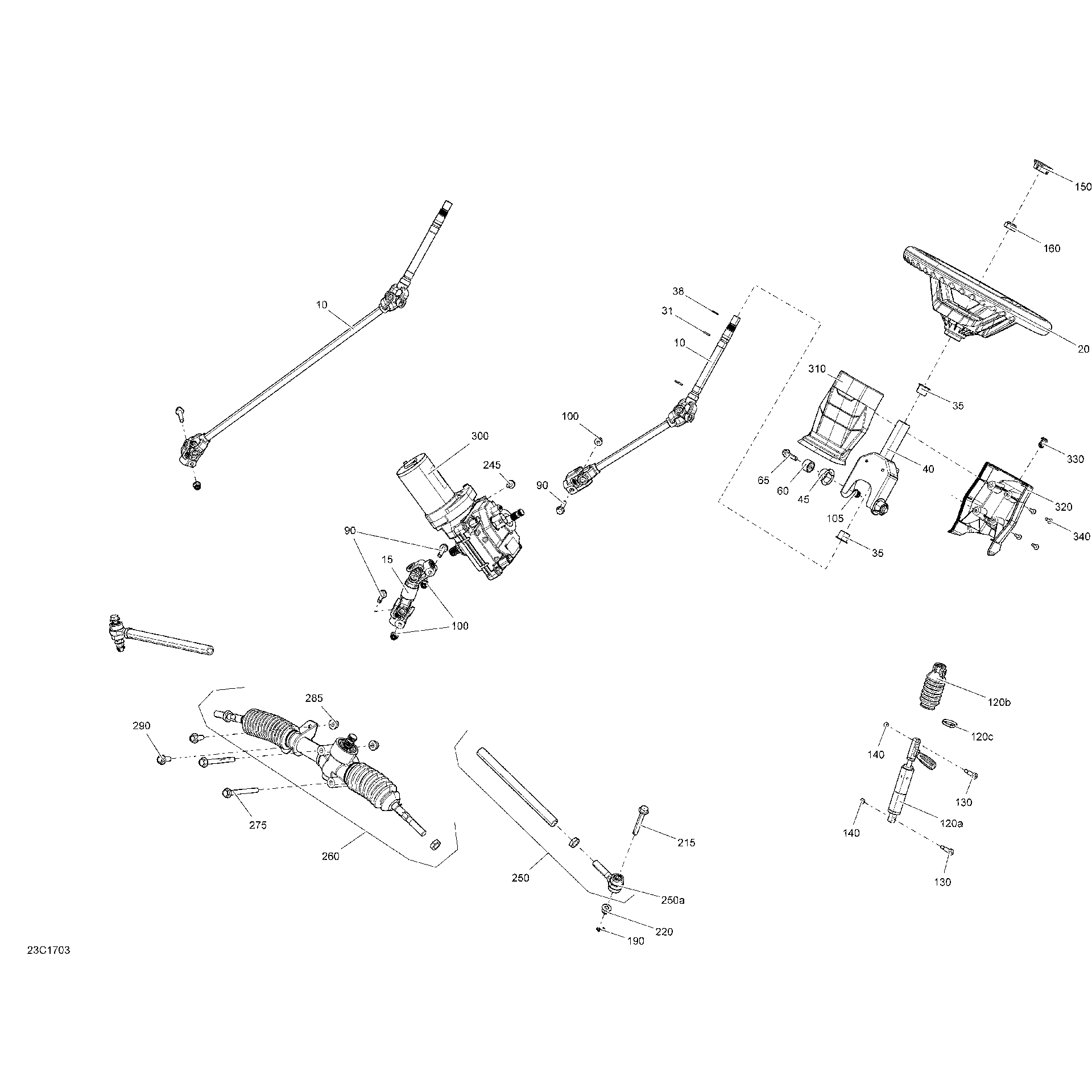An Image of a Genuine Can-Am Parts Schematic Diagram showing the schematic - STEERING - ALL MODELS