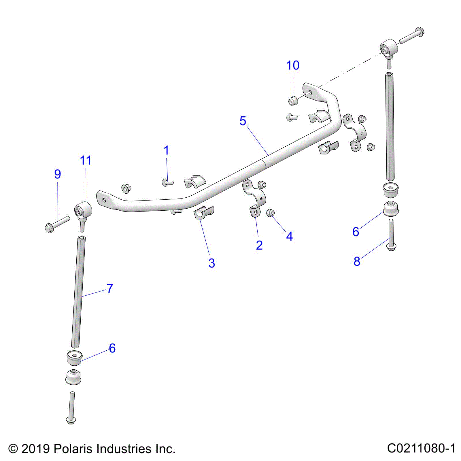 An Image of a Genuine Polaris Parts Schematic Diagram showing the schematic - SUSPENSION: STABILIZER BAR - 2021 POLARIS SPORTSMAN XP 1000 S 55"