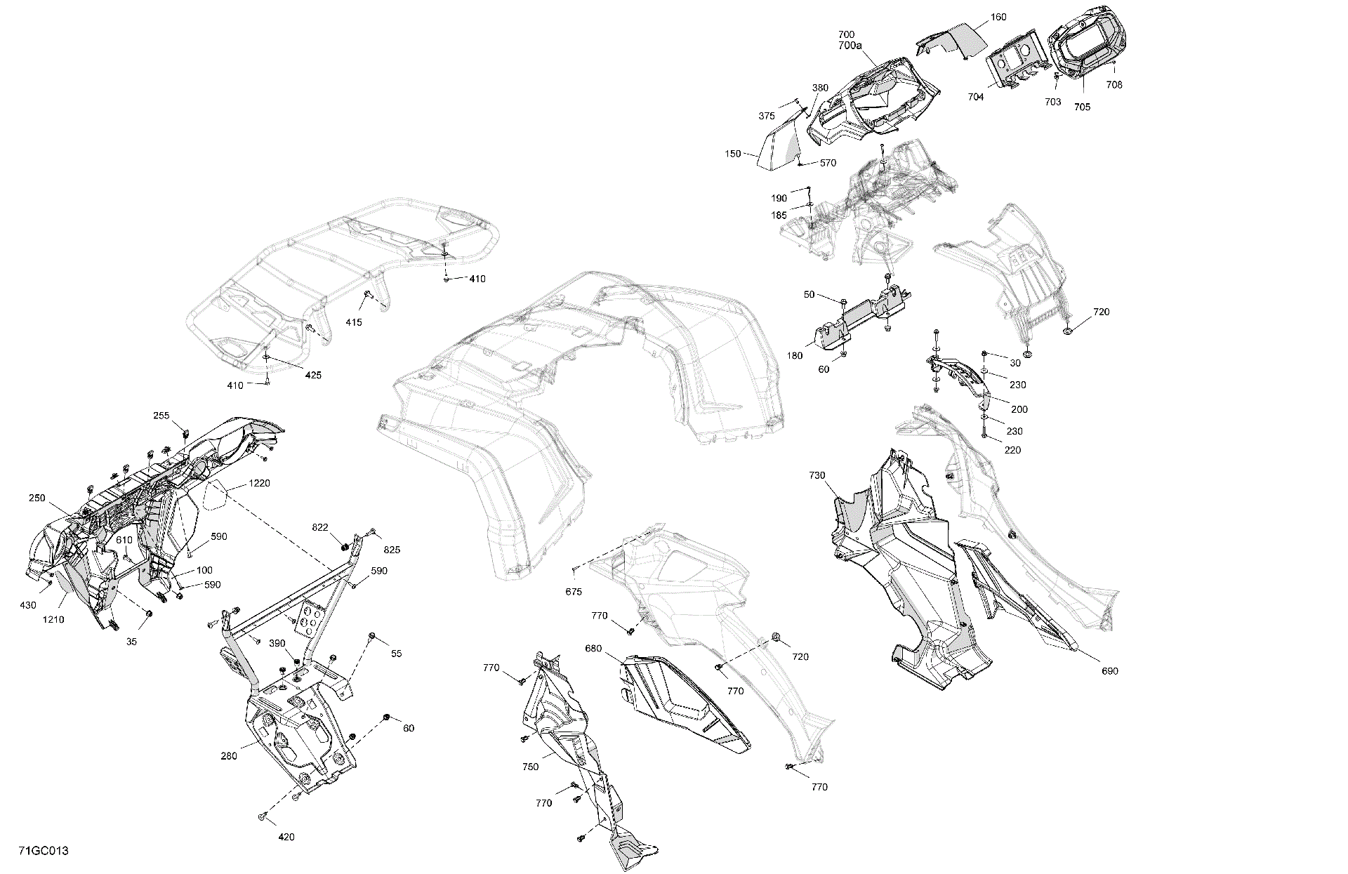 An Image of a Genuine Can-Am Parts Schematic Diagram showing the schematic - BODY - FRONT SECTION