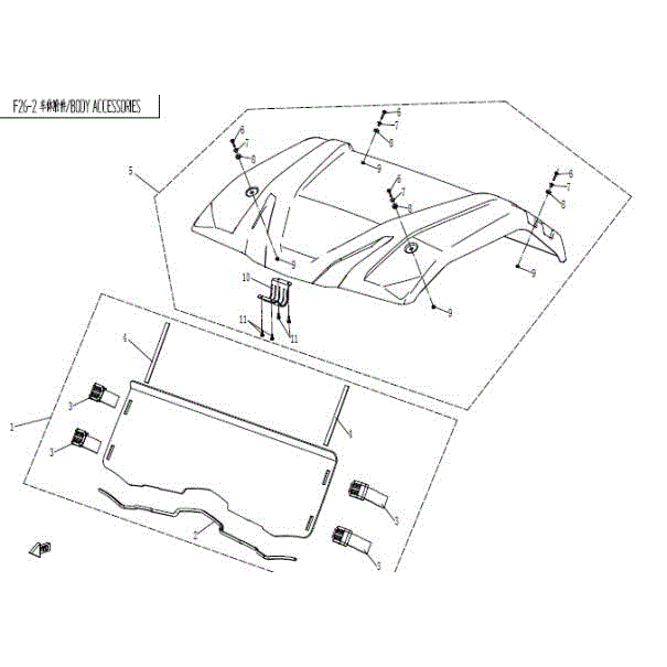 An Image of a Genuine CFMOTO Parts Schematic Diagram showing the schematic - TOP ROOF & WINDSHIND KITS (U8-EX Version) - 2016 CFMOTO UFORCE 800