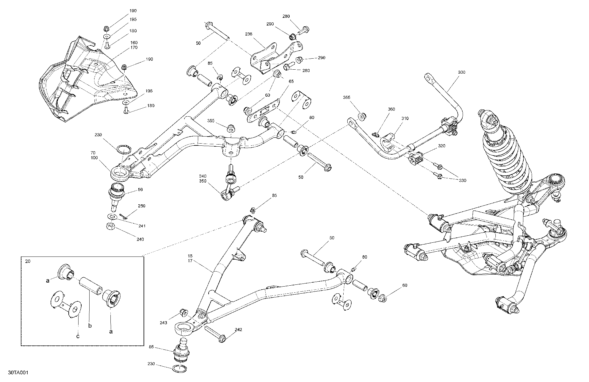 An Image of a Genuine Can-Am Parts Schematic Diagram showing the schematic - SUSPENSION - FRONT