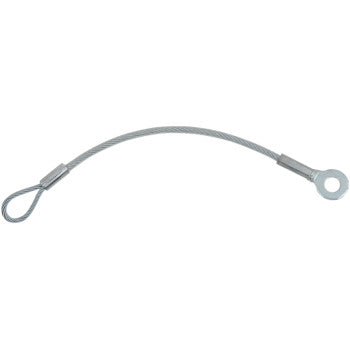 The Polaris Ranger Brutus Tailgate Cable by Quad Logic features a heavy-duty steel wire rope with a loop and circular metal eyelet, designed for secure attachment and long-lasting performance in tough conditions.