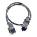 Black rubber detonation/knock sensor with circular sensor end and two-pin connector on cable.