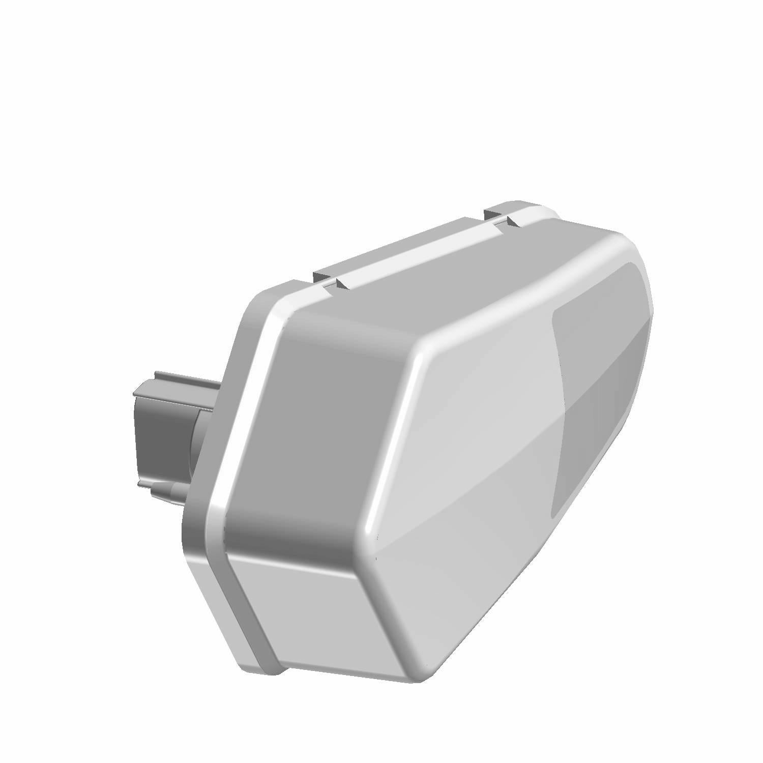 Gray plastic tail light housing with a rectangular shape and connector plug on the back.