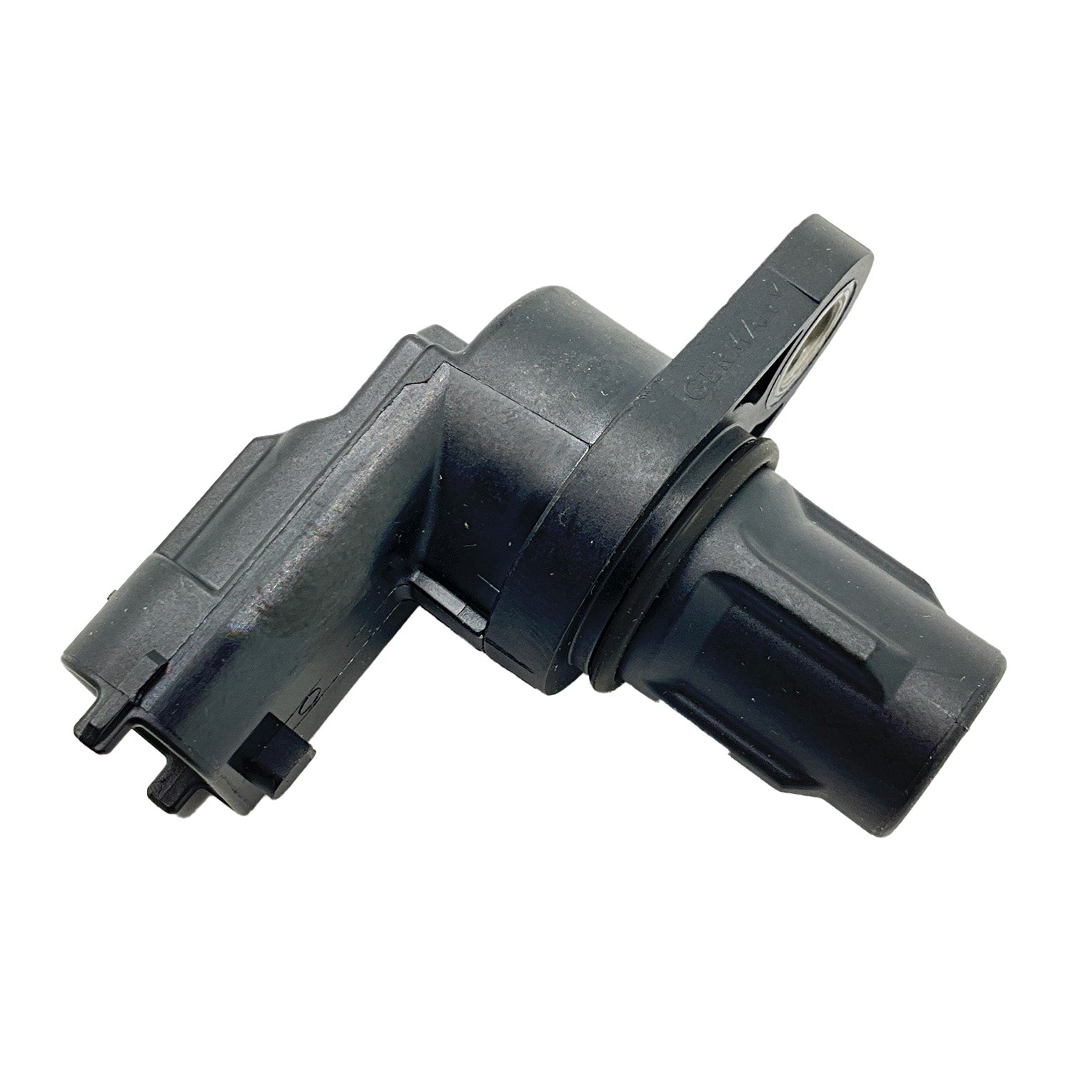 Black plastic phase sensor with right-angle connector and mounting flange.