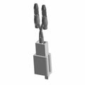 Black and gray plastic motorcycle jumper cable with two insulated connectors and rectangular plug end.