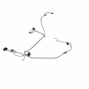 Black and silver wiring harness with multiple connectors and clips for motorcycle trunk installation.