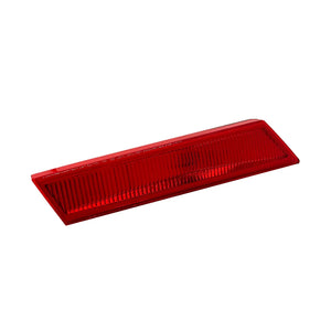 Red rectangular motorcycle trunk running light lens with textured surface, slim profile.