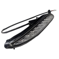 Right-side motorcycle turn signal with clear lens, black housing, and attached wiring harness.