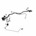Black ABS plastic and metal motorcycle chassis wiring harness with multiple connectors and mounting points.
