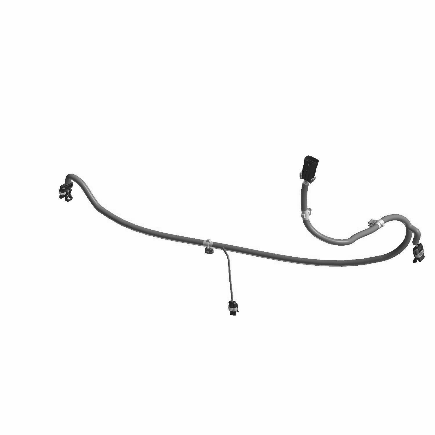 Black molded plastic and rubber cable harness with multiple connector plugs and curved wire assembly for Polaris RZR offroad