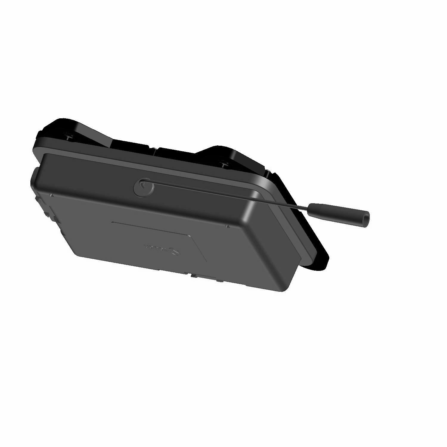 A black rectangular Dash Display, Radio Assembly by Indian Polaris with rounded edges and a protruding antenna, set against a white background.