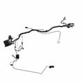 Black molded plastic and metal motorcycle chassis harness with multiple connectors and cables for ABS system integration.